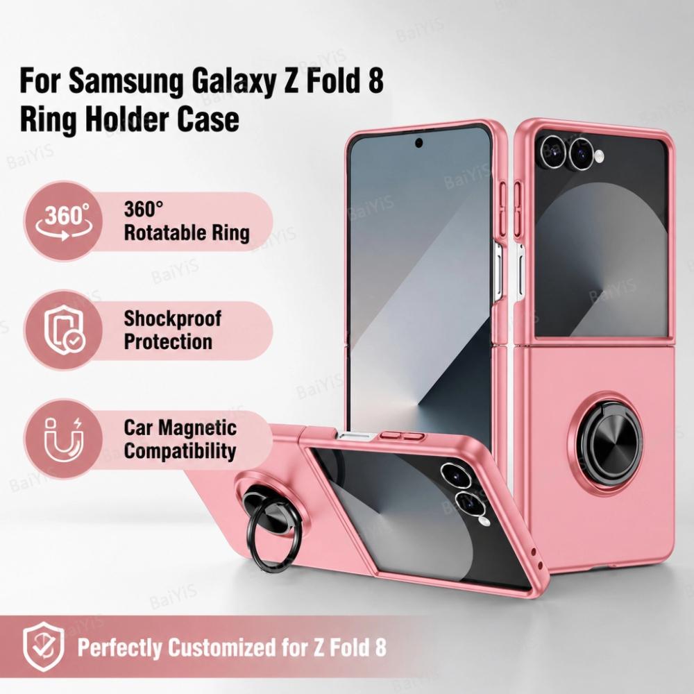 Fashion Protective Case for Samsung Z Flip 8 7 FE 6 5 Invisible Metal Plate Magnetic Car Mount Rotating Stand Anti-scratch Cover