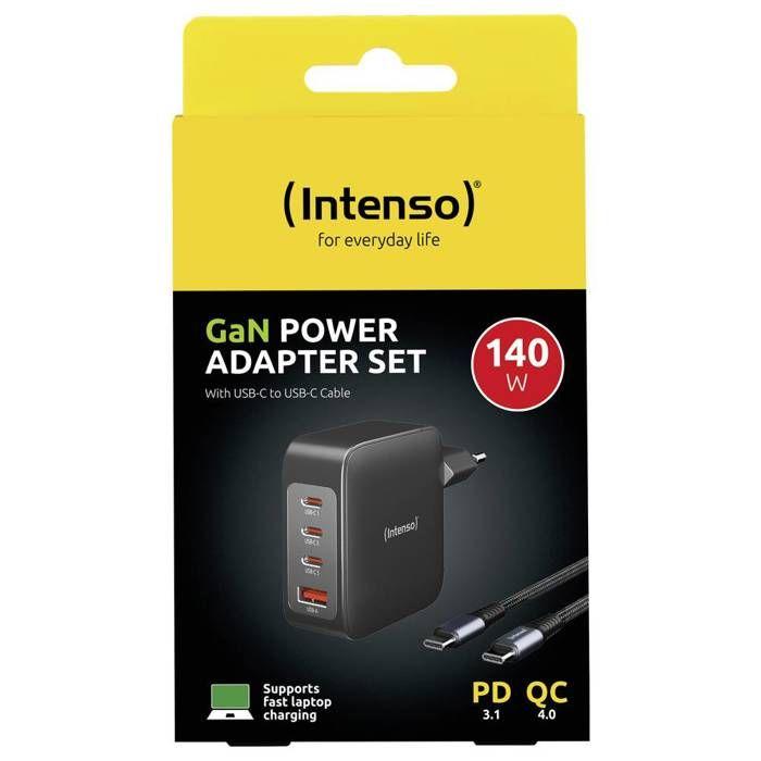 Intenso w140a3c + c520c black chargeur usb 140 w 3x usb-c®, 1x usb-a qc 4+, usb pd 3.1, pps noir intérieure gan, usb po