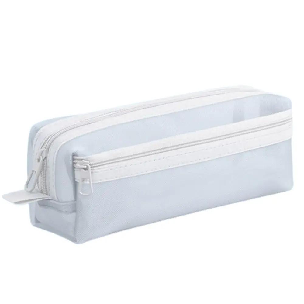 Large Capacity Double Mesh Pen Pouch - Transparent Zipper Stationery Storage