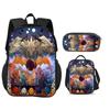 Set 3 Pezzi Ali di Fuoco zaino astuccio borsa frigo grande capacità stampa cartone animato per bambini e bambine scuola elementare stile trendy