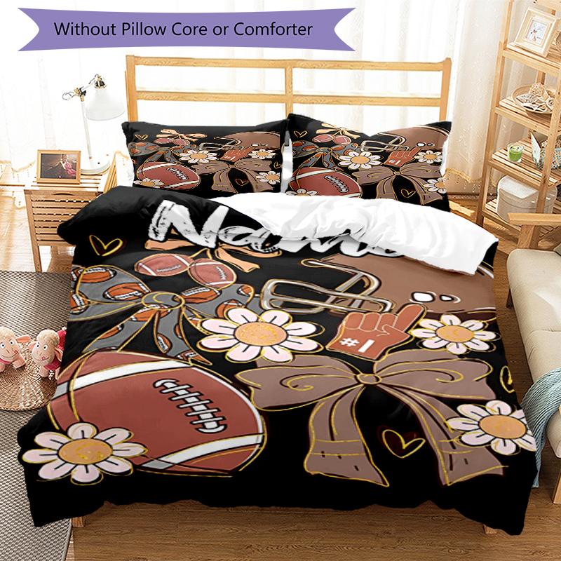 3pcs Custom Name American Football Bedding Set Duvet Cover Closure Includes 1 Duvet Cover & 2 Pillowcases, Soft and Comfortable for All Seasons.