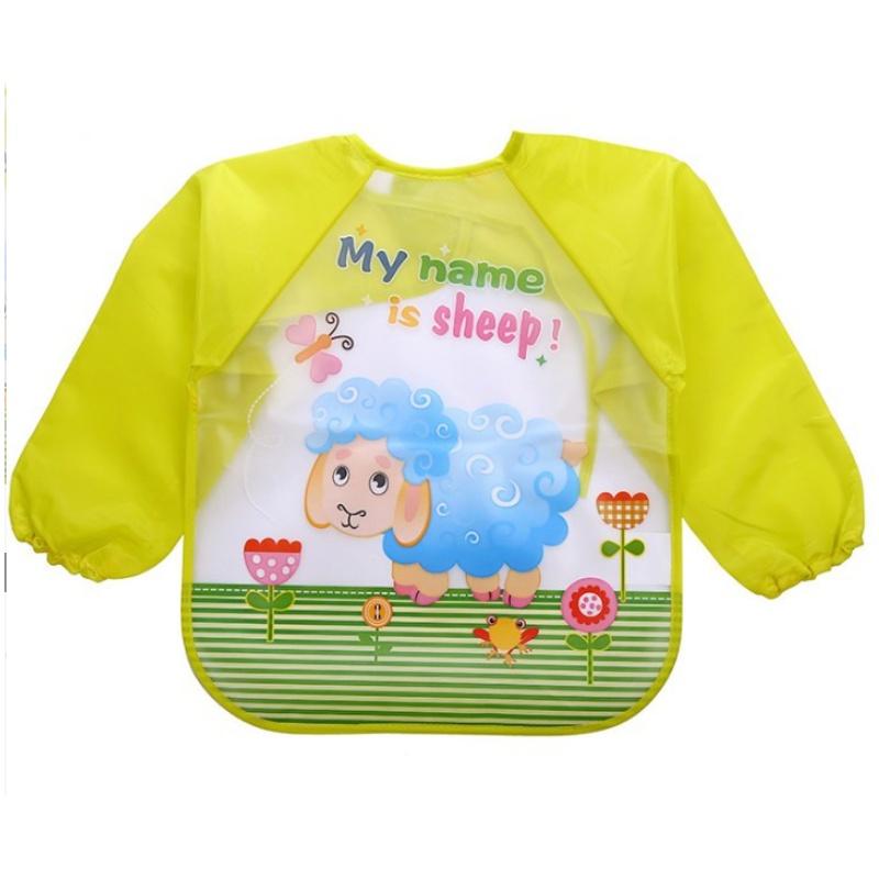 Cute Waterproof Cartoon Baby Feeding Apron With Long Sleeves For Toddler Weaning