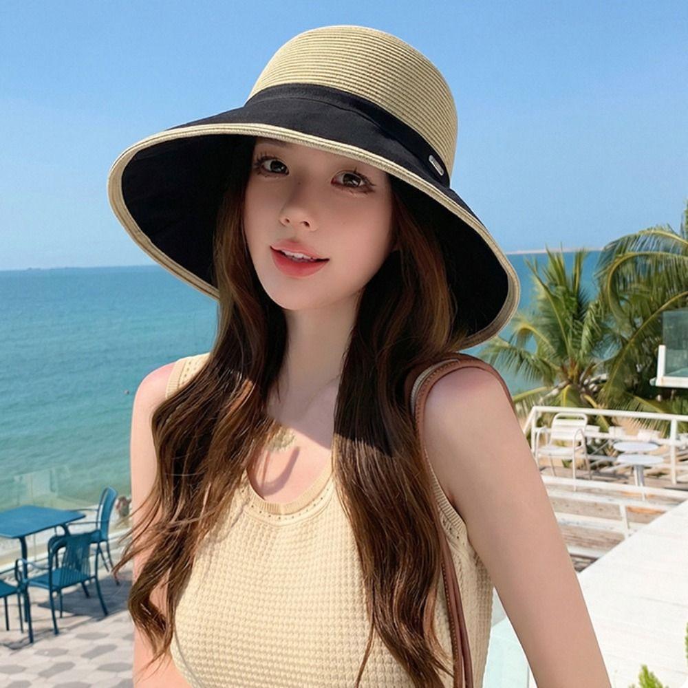 Weave Bow Fisherman Hat Large Bow Straw Hat Elegant Sunscreen Bucket Hat  Summer