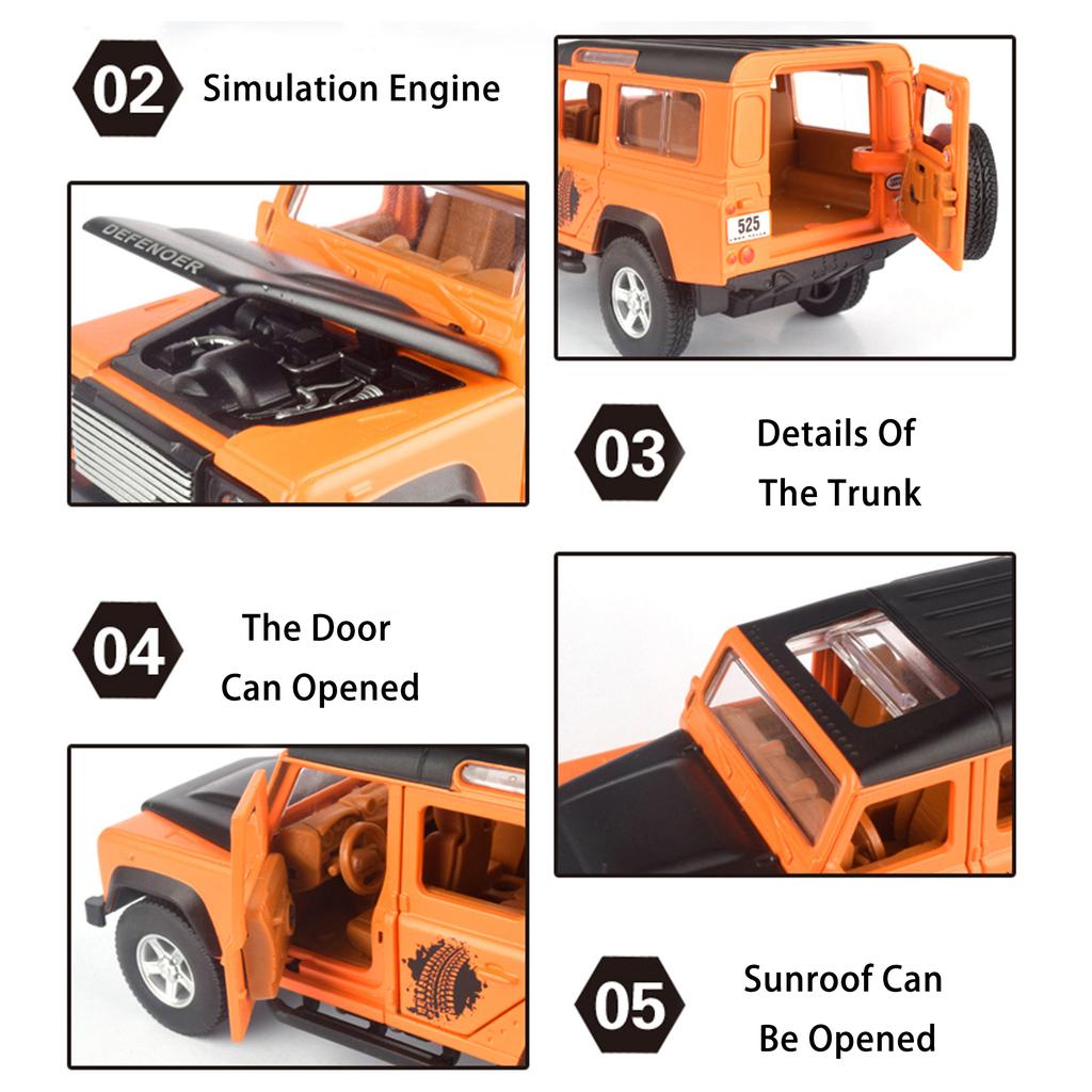 Maßstab 1:32 Land Rover Defender Druckgussauto-Modellspielzeug, zurückziehbares Spielzeugfahrzeug mit Ton und Licht für Kinder, Kleinkinder, Jungen und Mädchen, Geschenkkollektion