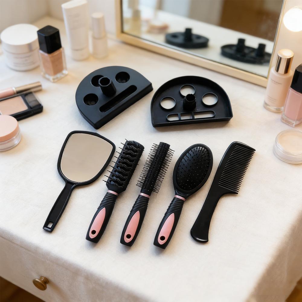 Best Seller 5 Pcs Mirror Comb Set with Base - Hair Grooming Styling Tools for Men Women Home Salon