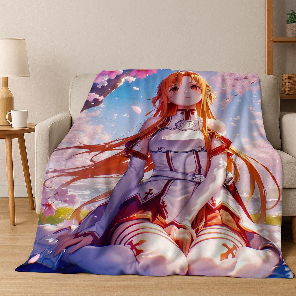 Anime SAO Sword Art Online Cartoon 3D Flannel Blanket,Cozy Soft Throw Blanket for Home Bedroom Bed Sofa Picnic Cover Gift Kids