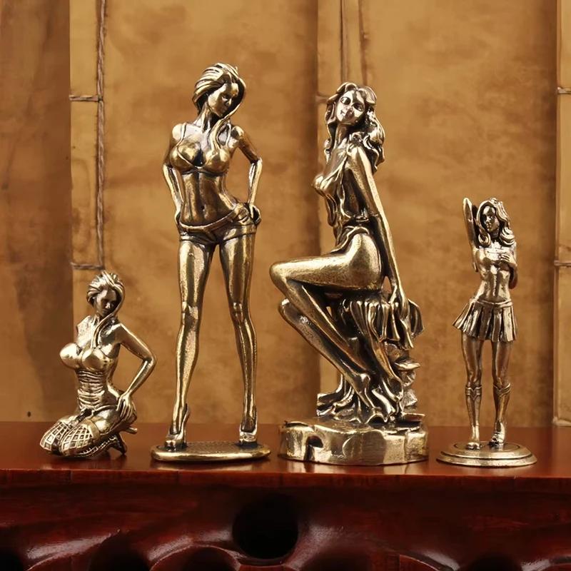 Vintage Messing Bikini Mädchen Skulptur Retro Figur Art Deco Desktop Ornament Einzigartige Büro Schreibtischdeko Sammlerstück Geschenk für Erwachsene