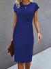 Women's Casual Bodycon Midi Dress with Front Knot and Round Neck