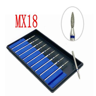 10 pz Dentale Diamante Lucidatura Trapano Nail Drill Fresa Dentale Rettifica Smalto Frese Mestiere Lucidatore Strumenti di Odontoiatria 2.35mm Gambo MX18