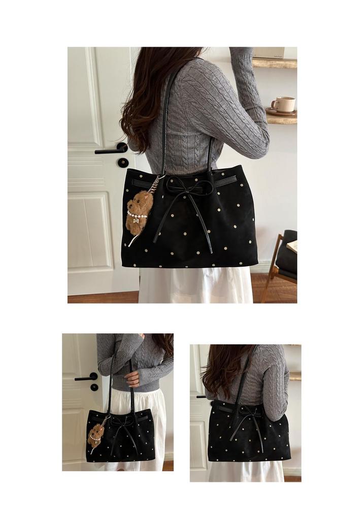 Polka Dot Retro Underarm Tote Bag with Bow - Summer 2026 Trend, Women's Large Capacity