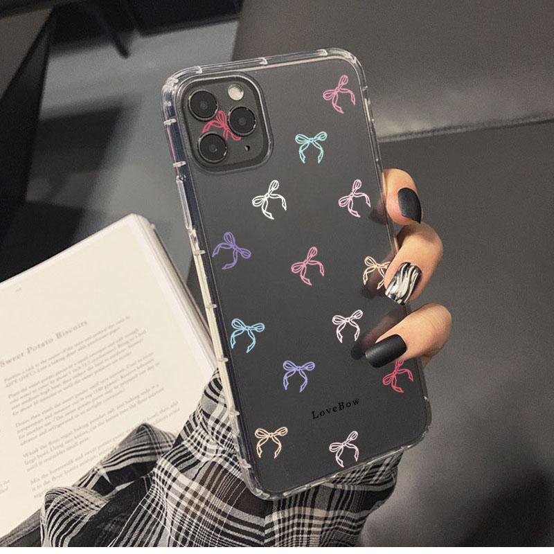Colorful Bow Print Clear Phone Case For iPhone 15 14 13 12 11 Pro Max SE XR X XS 7 8 Plus SE 2 Transparent TPU Shockproof Cover