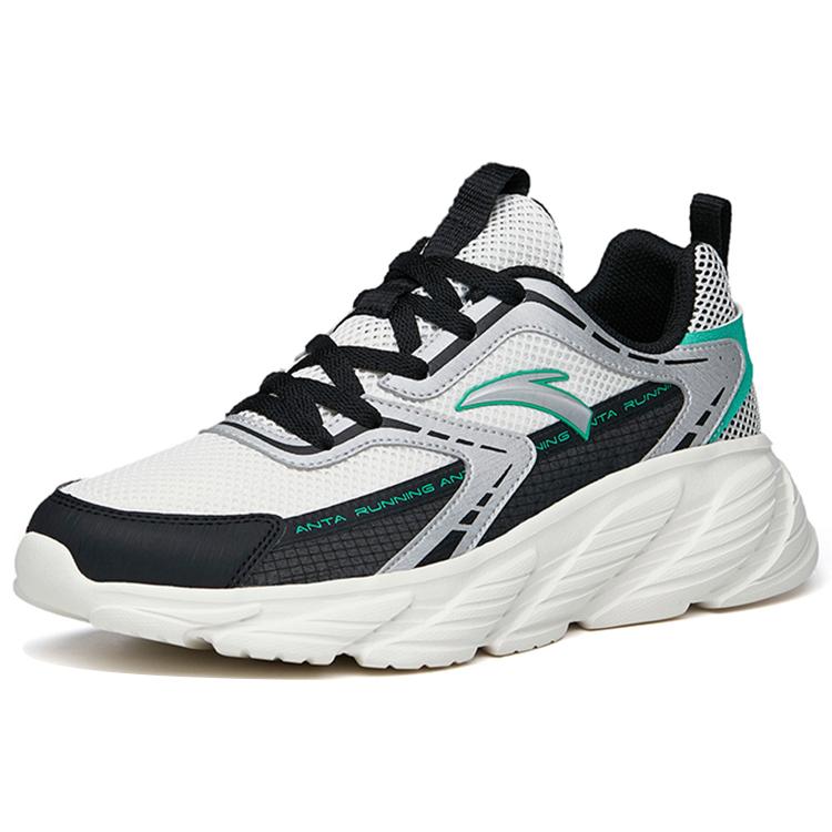 Anta Running Collection Slip Resistant Abrasion Resistant Low Top Running Shoes Men's White Black Green 112225573-1
