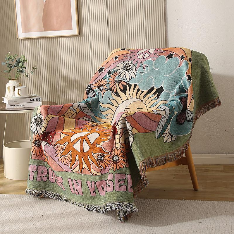 Double-sided Blanket, Sun God Pattern Design, Instagram-Style Blanket, Camping Blanket, Vintage Sofa Blanket