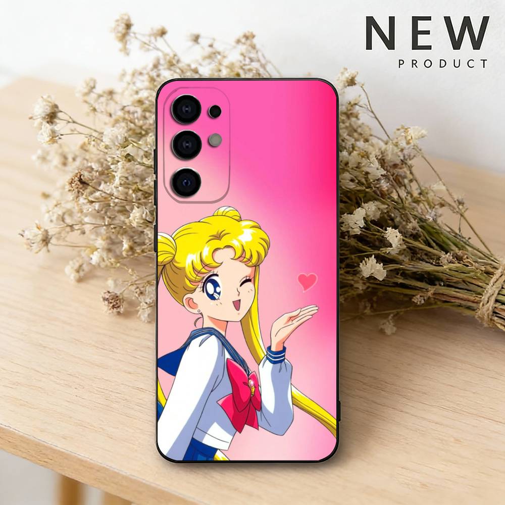 S-Sailor Anime Moon Phone Case For Samsung S26,25,24,23,22,30,21,10,9,Ultra,Plus,Lite Black Soft Case