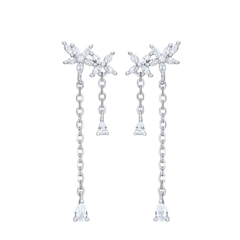 925 Silver Needle Long Chain Stud Earrings For Women Exquisite Zircon Geometric Tassel Pendant Earrings Luxury Jewelry