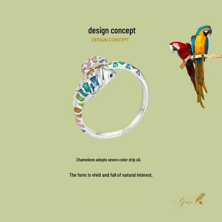 Aifle Sterling Silver Chameleon Adjustable Open Ring for Women