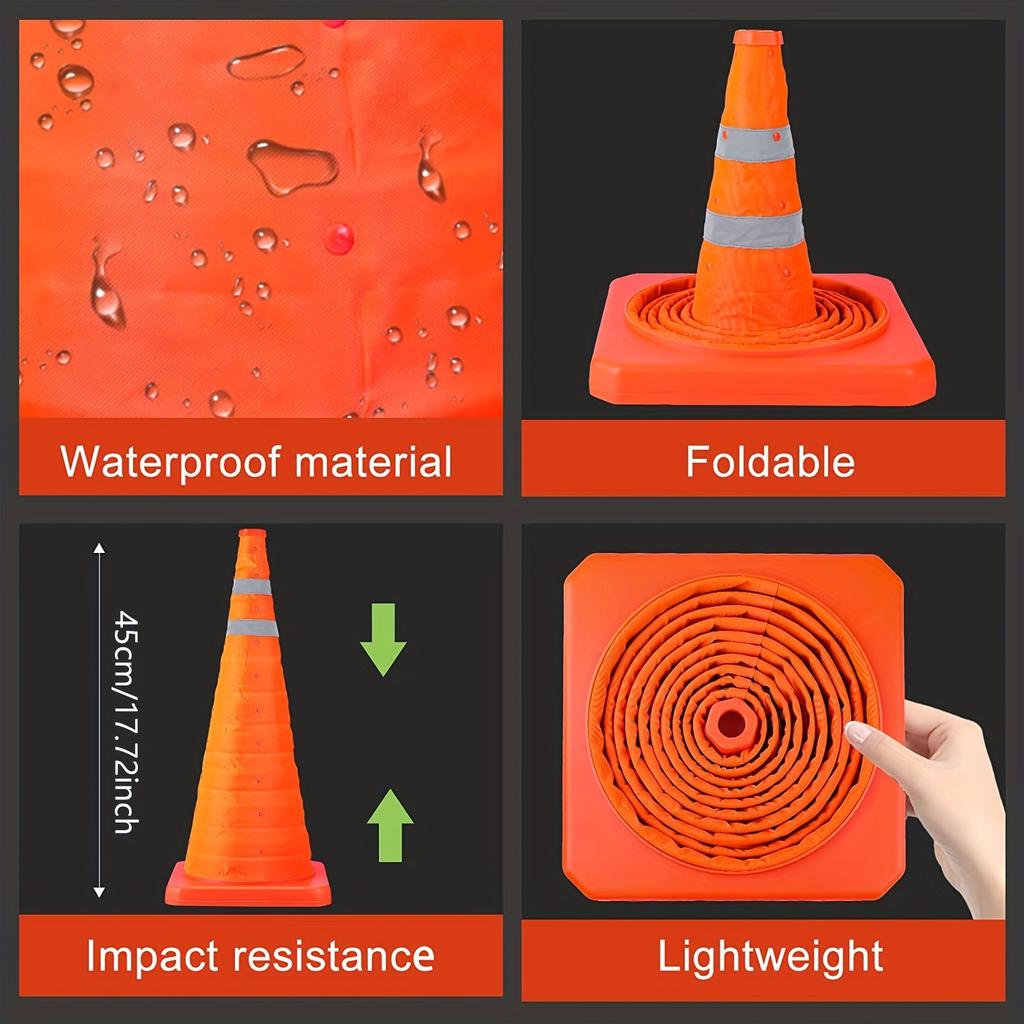 1pc Collapsible Traffic Safety Cones - Reflective Orange Parking Cones with Collar, for Parking Lot/Driveway/Driving Training