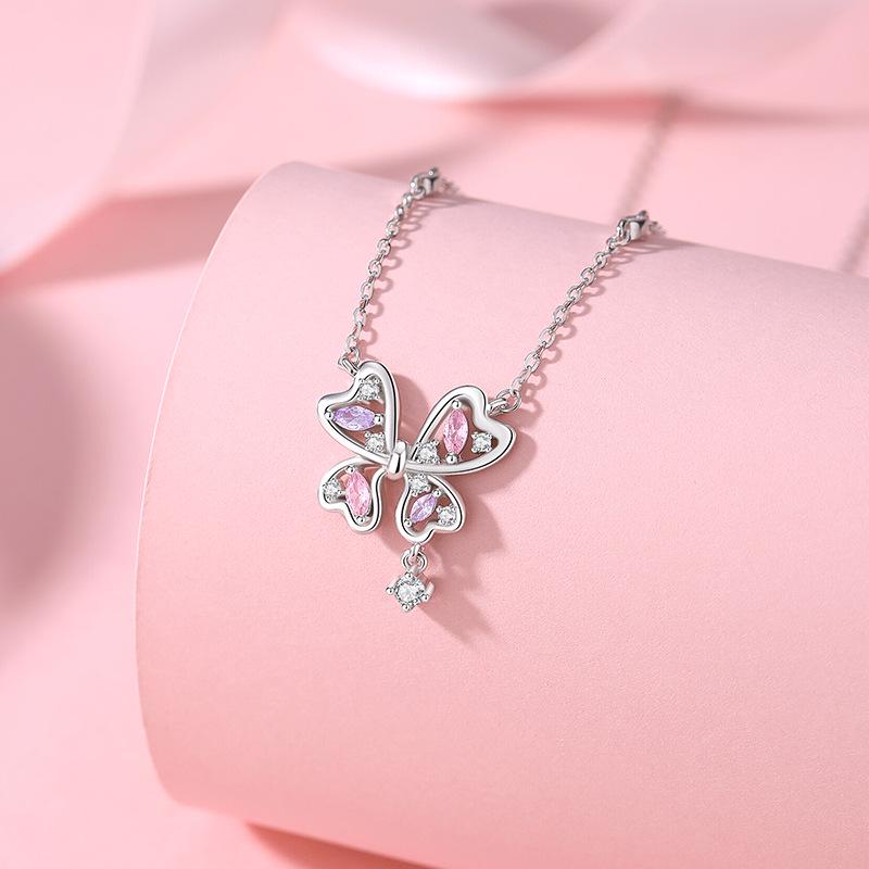 Tichia S925 Sterling Silver Butterfly Necklace - Elegant & Luxurious Clavicle Chain Gift for Women. 925 Sterling Silver