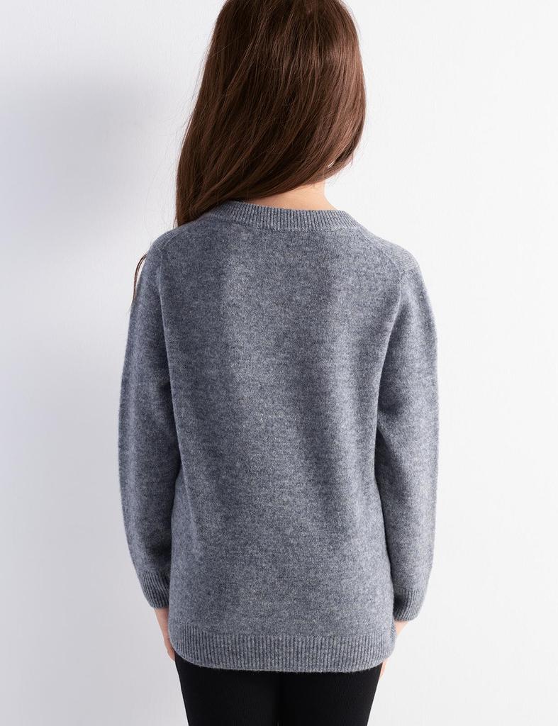 Girls' V-neck Wool Base Layer Sweater - Soft, Warm, Skin-friendly, Solid Color One-Piece Top