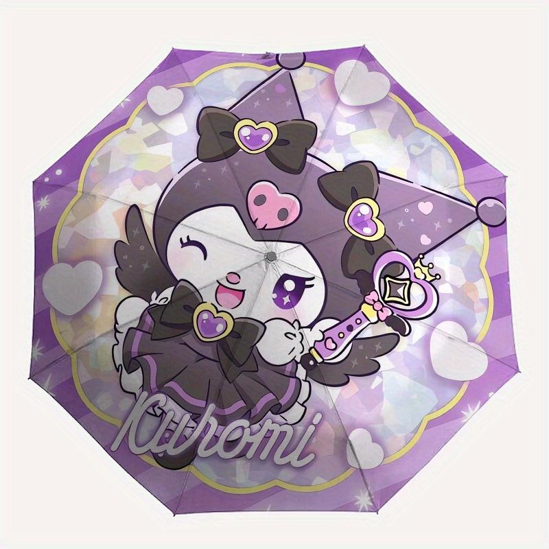 Kuromi,Cute Automatic Folding Umbrella-Simple 8-Rib Design, Bright Cartoon Pattern, Durable Iron Frame, Suitable For Travel, Outdoor, Beach-