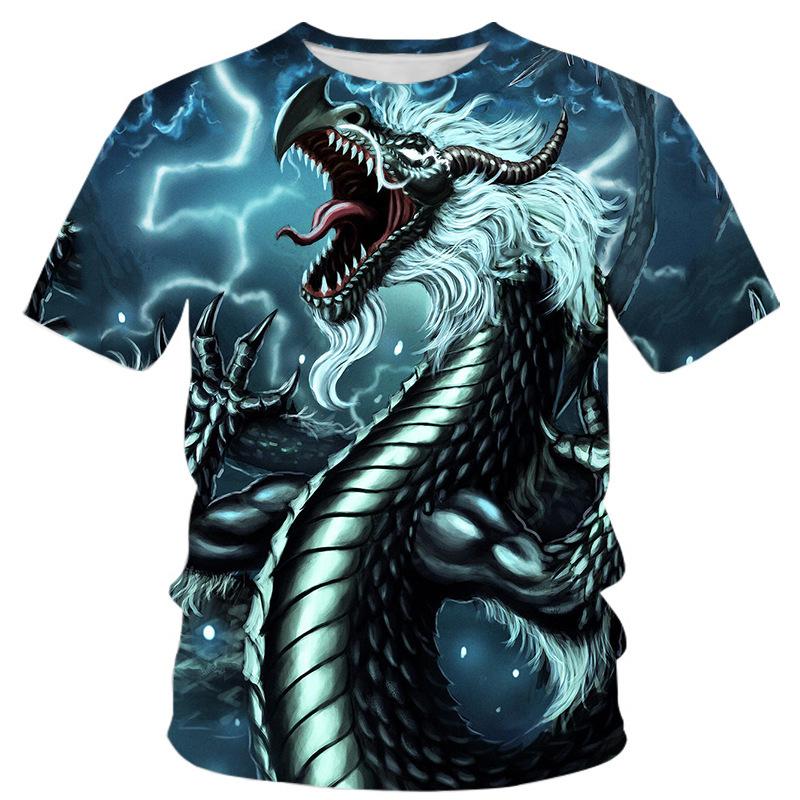 Summer Round Neck 3D Dragon Pattern Print Top Fashionable Casual Short Sleeved Men's T-shirts