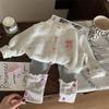 2024 Autumn Korean Kids' Outfit: Girls Bow Knit Cardigan & Leggings Set