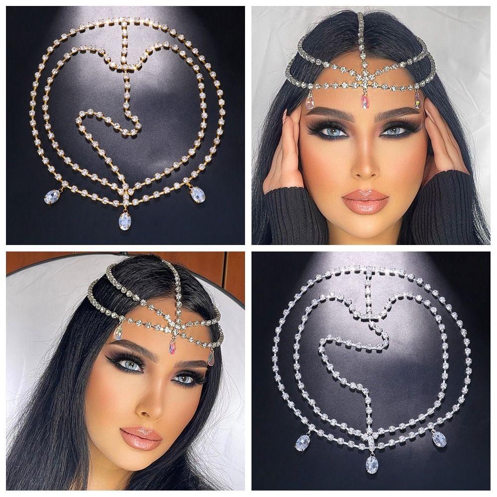 

Украшения для волос Золотой цвет Богемская цепочка на голове Хрустальный горный хрусталь Капля воды Узор Свадебные украшения