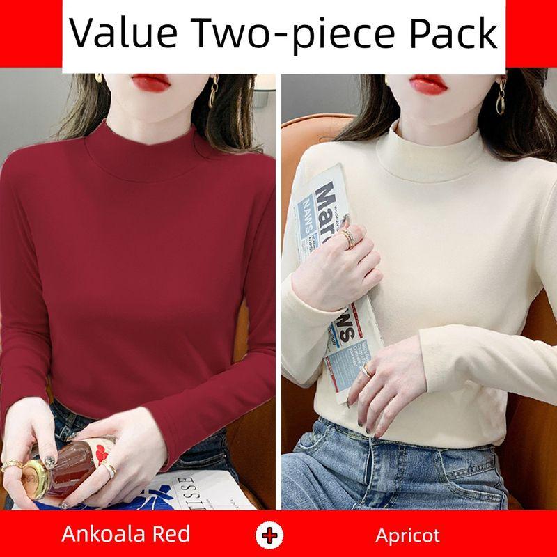 Anti-Static Pure Cotton Large Size Half-High Collar Base Shirt for Women in Autumn and Winter, New Slim-Fit T-Shirt for Layering