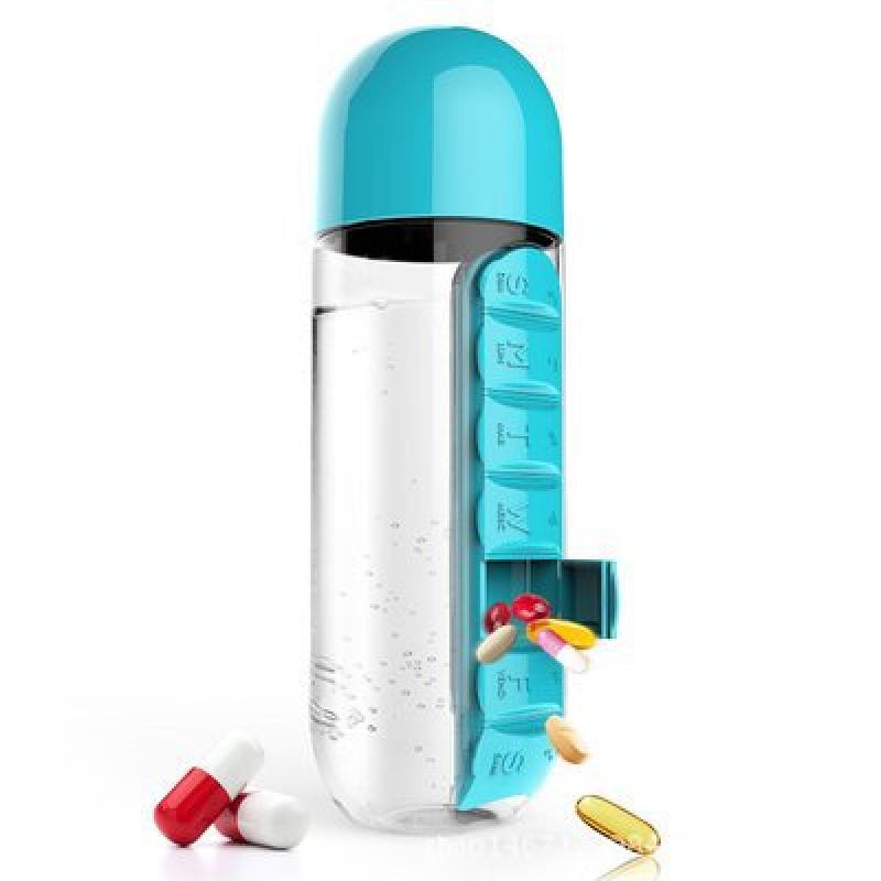 Portable Water Bottle With Built-In Pill Box For Medicines Sports Plastic Water Bottle Medicine Box Water Cup