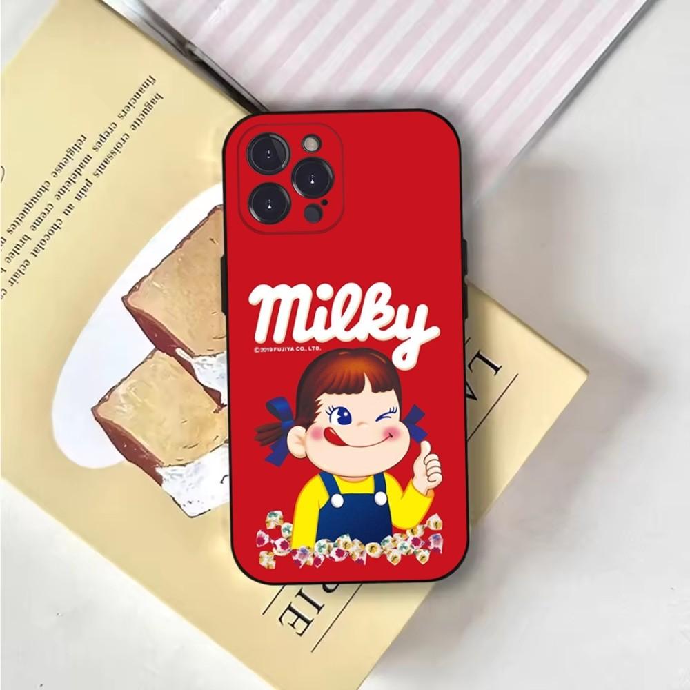 Fujiya Milky Peko-Chan Phone Case For iPhone 16,15,14,13,12,11,Pro,X,XS,Max,XR,Plus,Mini Soft Black Cover
