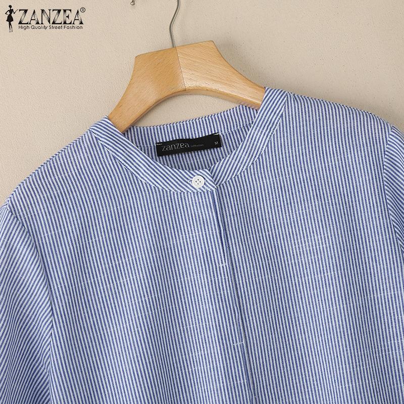 ZANZEA Damen Sommer Rundhals Halbarm Lässige Streifenbluse