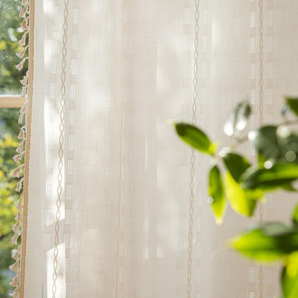 Outer Jacquard Multi-Line Hollow Design Living Room Children'S Bedroom Half Blackout Bay Window Curtain