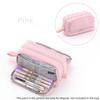 Angoo 4 Partitions Pencil Bag Pen Case Dual Side Open Easy Handle Storage Pouch for Stationery School Student A7121