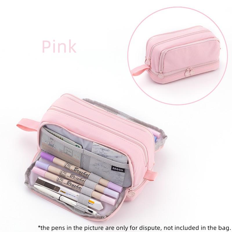Angoo 4 Partitions Pencil Bag Pen Case Dual Side Open Easy Handle Storage Pouch for Stationery School Student A7121