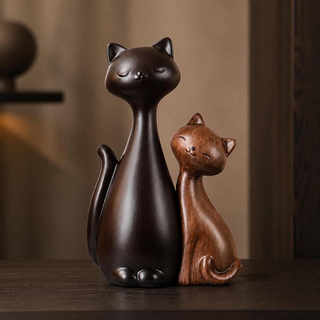2 Pieces Ceramic Cat Figurine Cute Ornament Stylized for Living Room