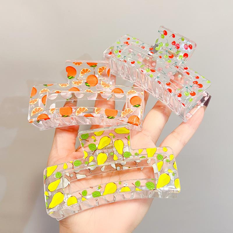 Fruit Acrylic Claw Clip Transparent Hair Plate Shark Clip For Women Girls Colorful Cute Crab Hair Clip Hair Accessories