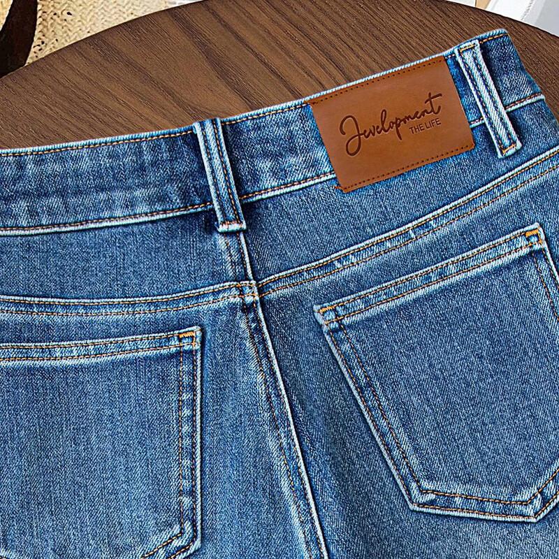 Si Baishe Women's High-Waist Slim-Fit Washed Denim Shorts