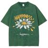 Yellow Cartoon Little Daisy Print Ladies T-Shirt Loose Wash Oversized Short Sleeve American Vintage Street Top Casual Tee