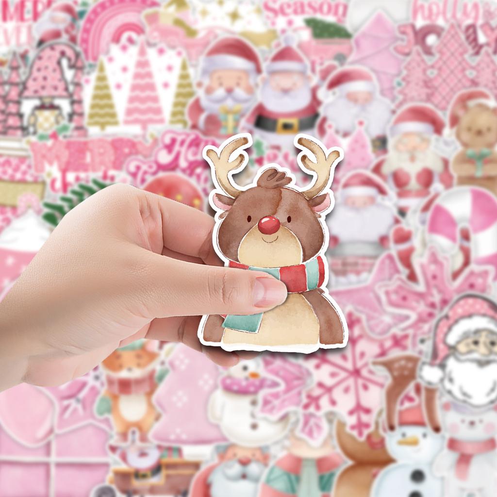 50 Pink Christmas Doodle Stickers Suitcase Car Laptop Mobile Phone Waterproof Decorative Stickers
