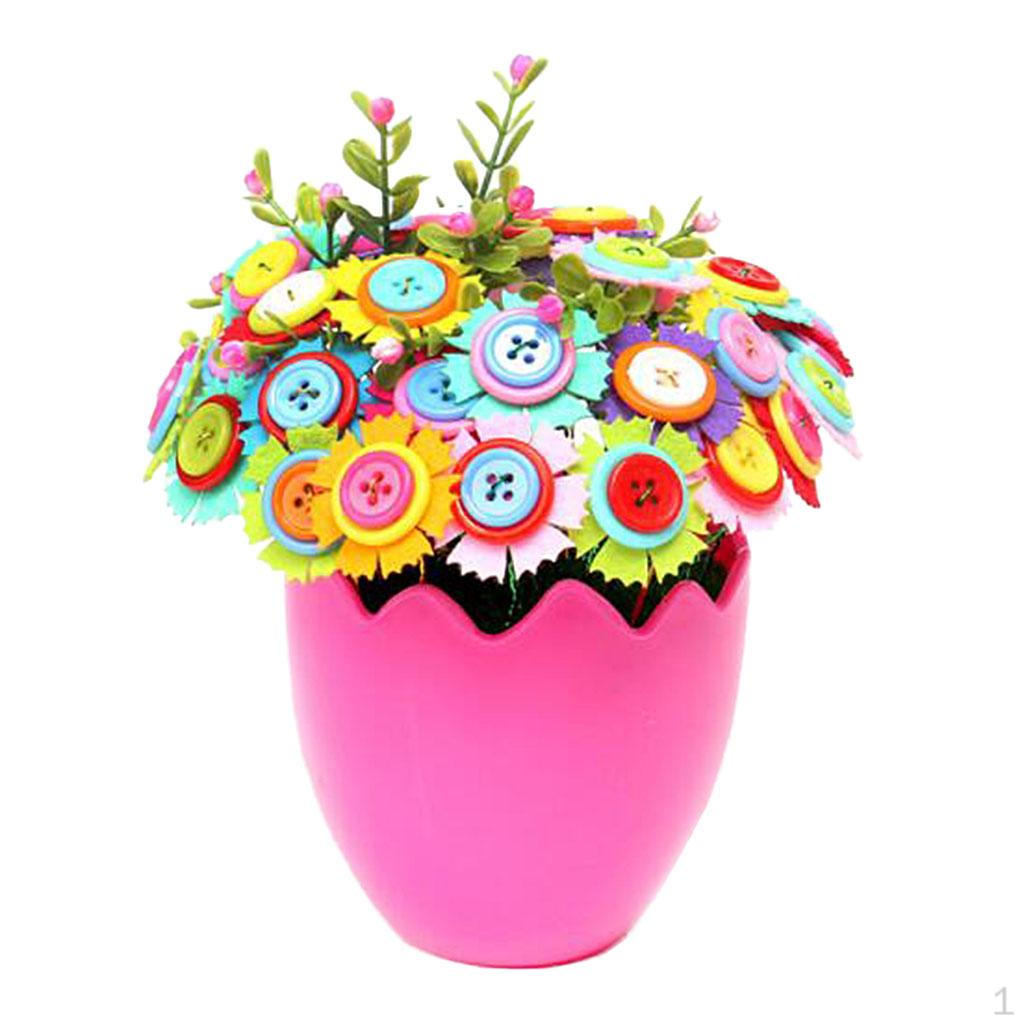 1 Pack DIY Craft Iron Wire Button Felt Rainbow Flower Bouquets Kit, Sewing
