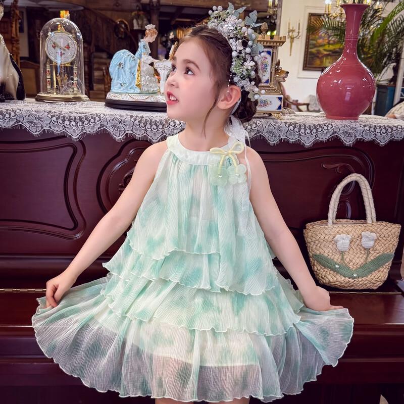 MIMIHELLO Girls Gradient Halter Summer Dress 110 светло-зеленый