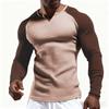 Men's V-neck Colorblock Long Sleeved T-shirt Casual Sports Slim Fit Top