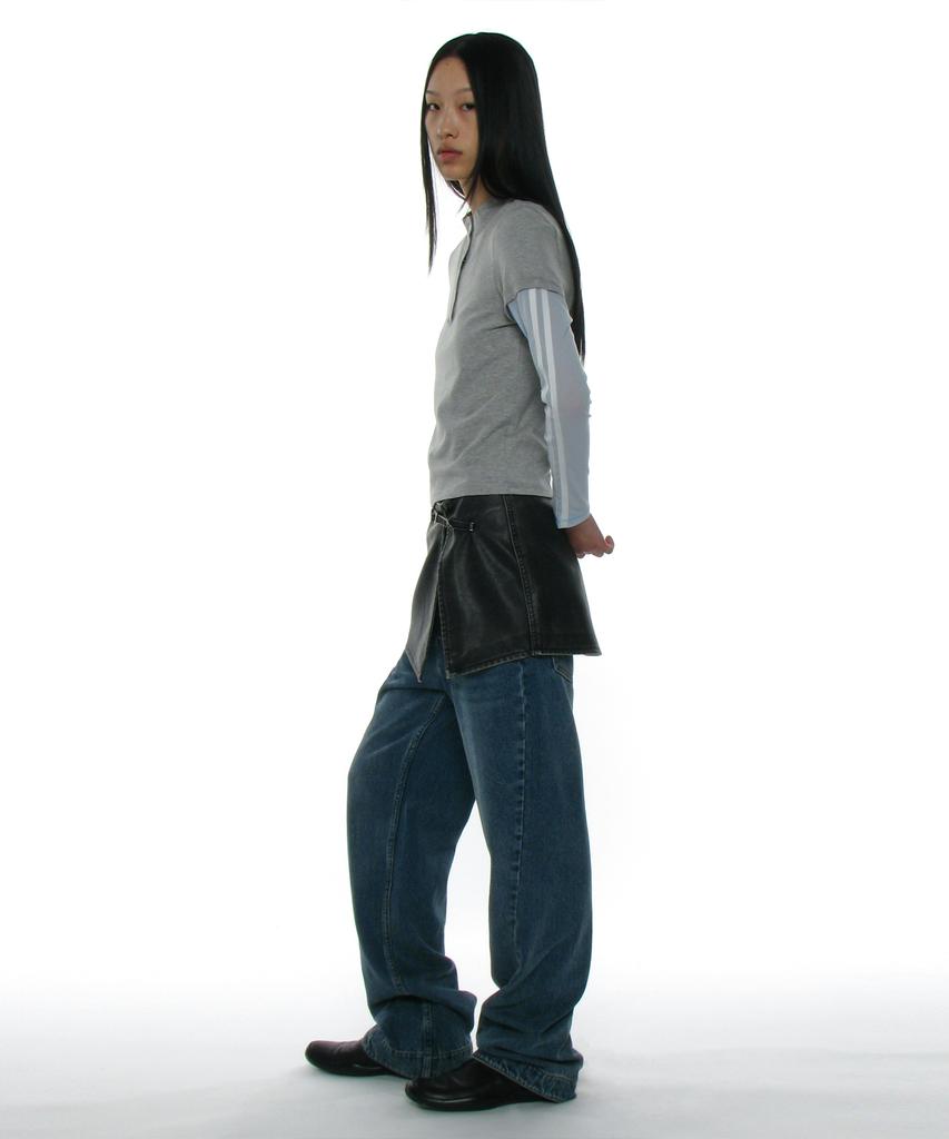 PARTIMENTO WOMEN All-In-One Layered Henley Long Sleeve Tee_Melange