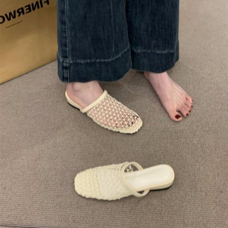New Style Women's Slippers with Wedge Heels Thick Soles Hollowed-out Toe Caps and Half Shoes