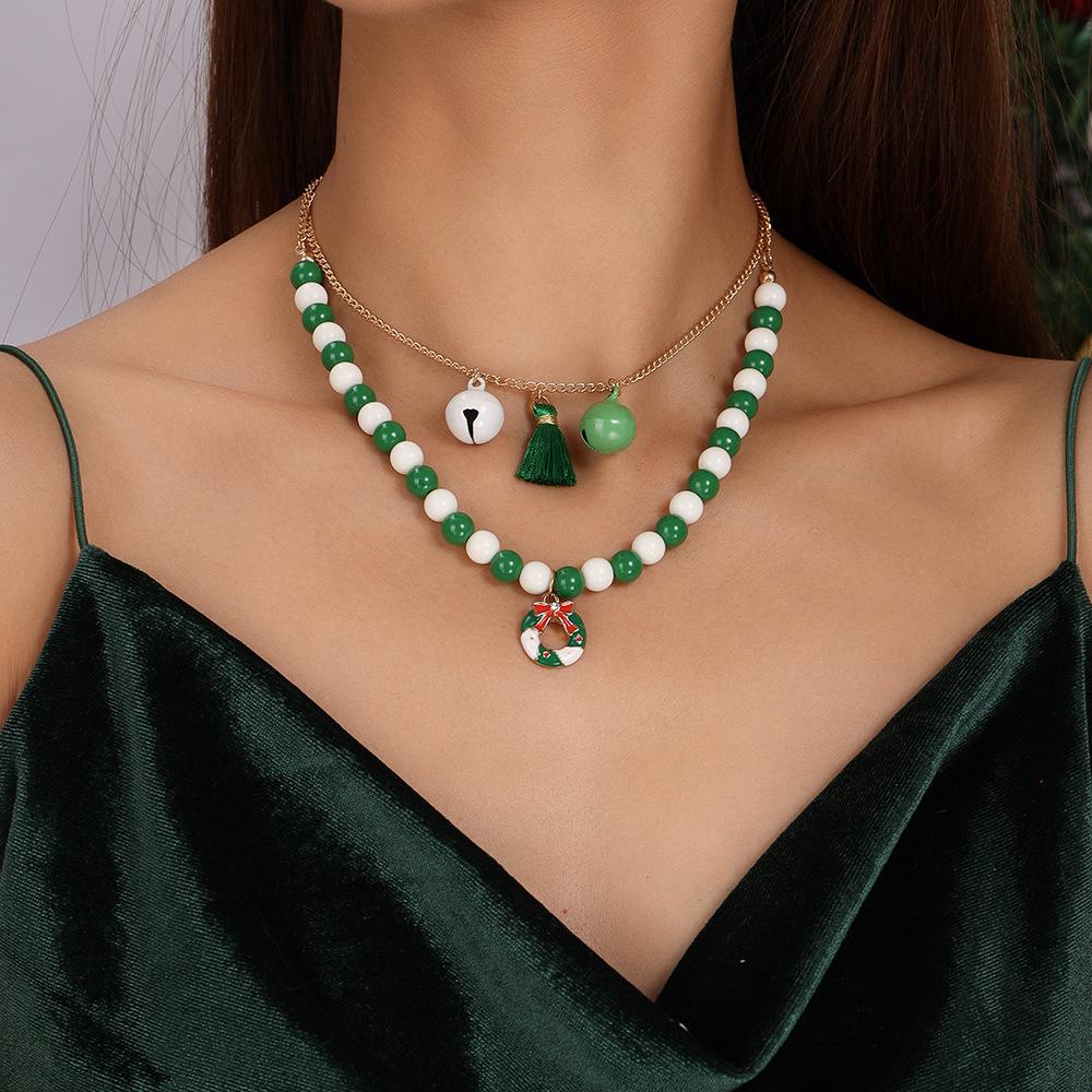 Neue Mode Weihnachtsglockenkranz Perlenquaste Choker-Halskette