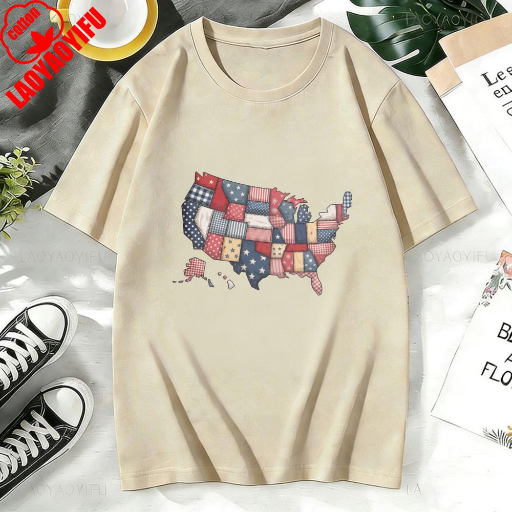 USA 250th Anniversary Shirt Semiquincentennial 2026 Patchwork Map Patriotic Tee High Quality Cotton Women Clothes