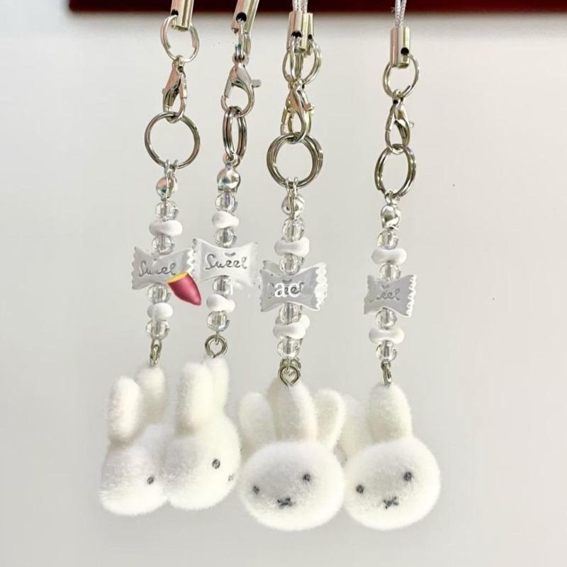 Kawaii Miffy Keychain Cute Cartoon CCD Hanging String DIY Hand-made for Girls with An Ins-style Mobile Phone Chain.
