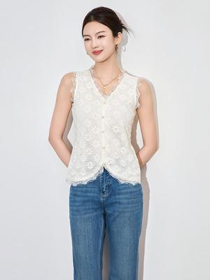 Elegantes Slim-Spitzentop im französischen Stil für Damen