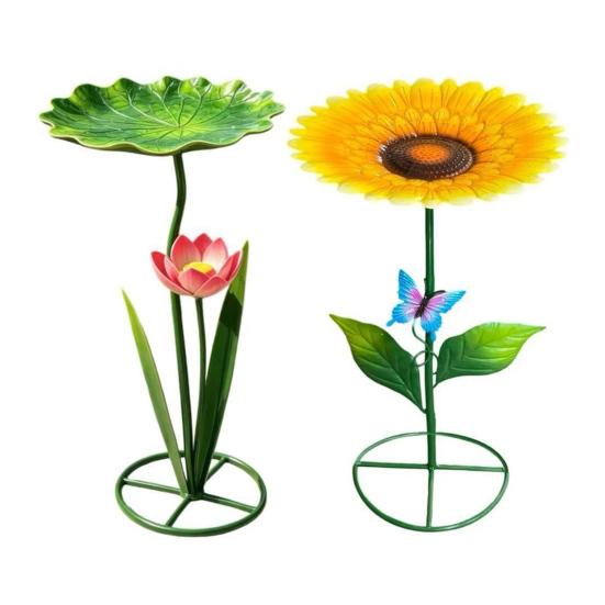 Xiaobudian Metal Sunflower Bee Feeder, Lotus Leaf Butterfly Cup, Outdoor Watering Station, Pollinators Bath Bowl for Garden Yard Lawn Decor
