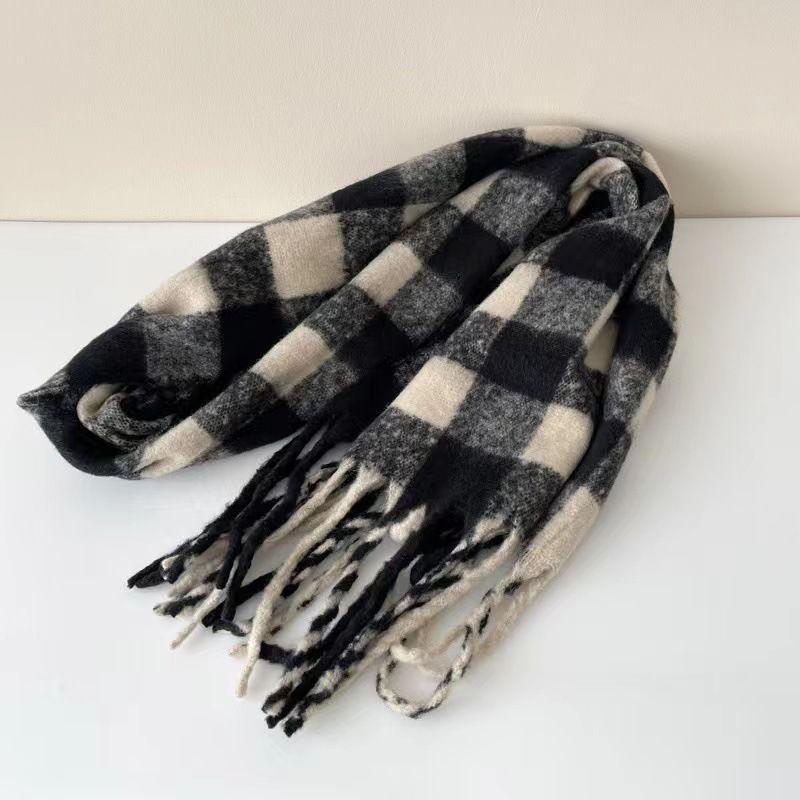 

Korean Style Scarf Women s Mohair New Color Plaid Soft Solid Color Scarf Thickened Soft Girl Student Versatile Warm 40*200cm